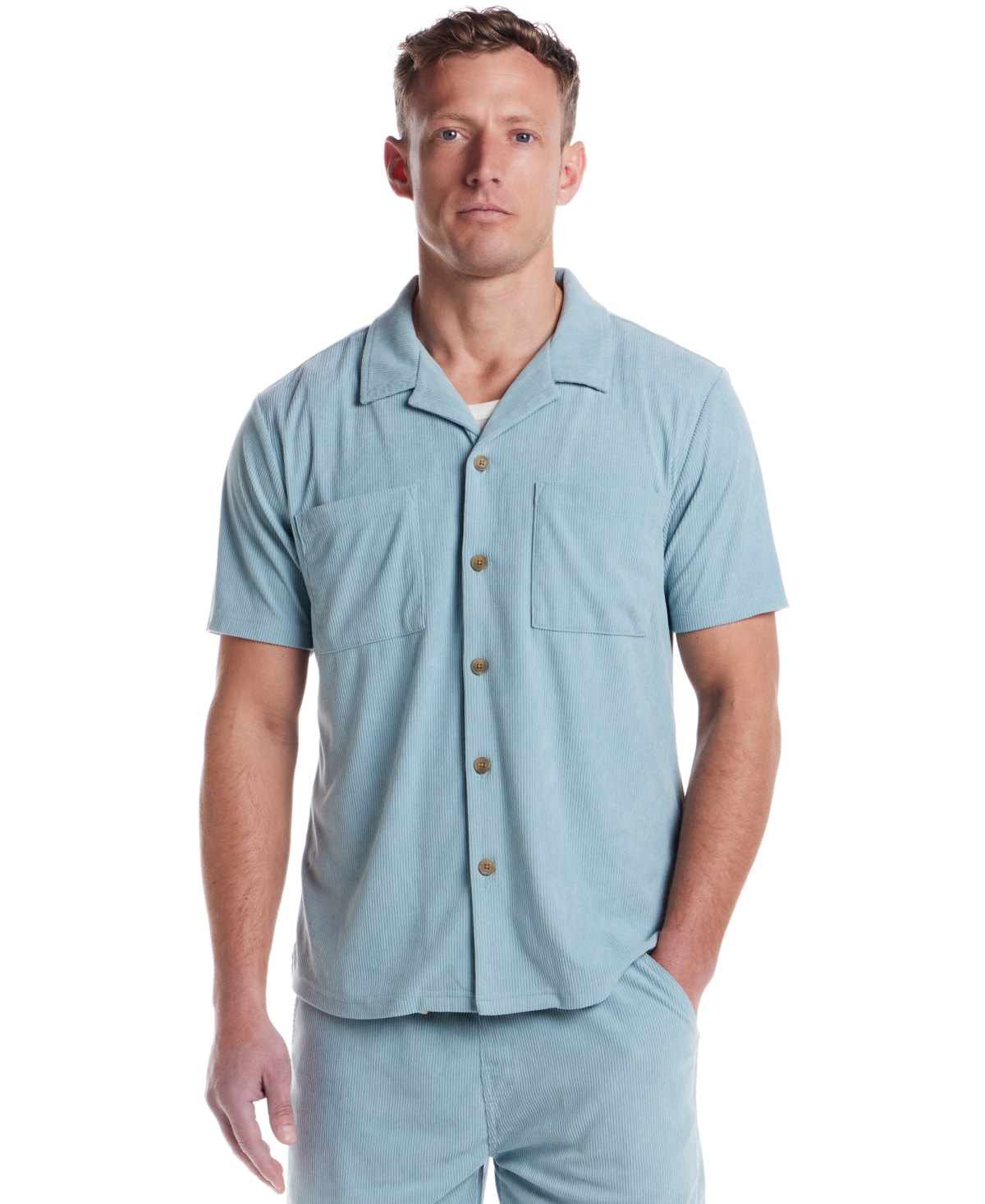 Men's Regular-Fit Button-Down Corduroy Camp Shirt - Cream