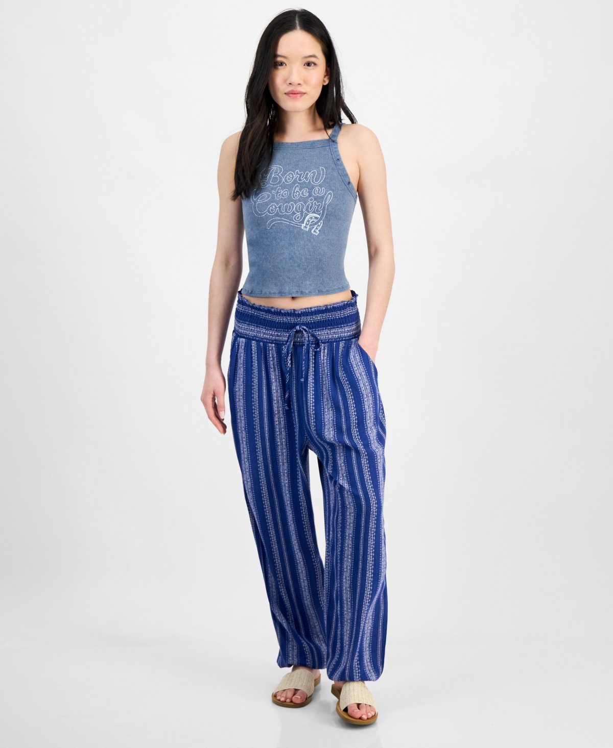 KINGSTON GREY JUNIORS' HIGH-RISE SMOCKED-WAIST JOGGERS 