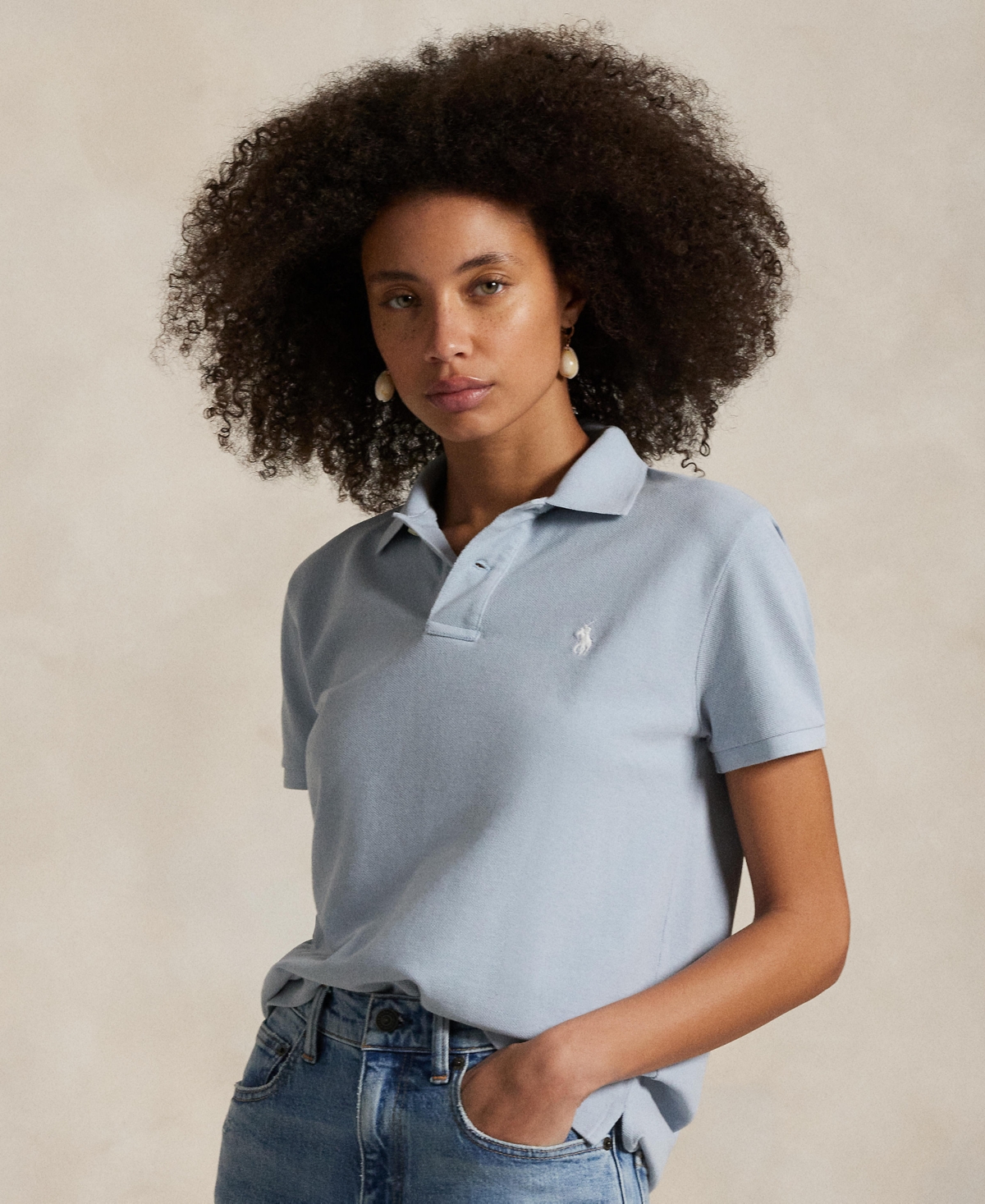 Shop Polo Ralph Lauren Women's Classic-fit Pique Polo Shirt In Light Indigo