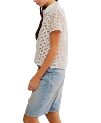 Free People Women's Anna Eyelet Polo Top - Macy's