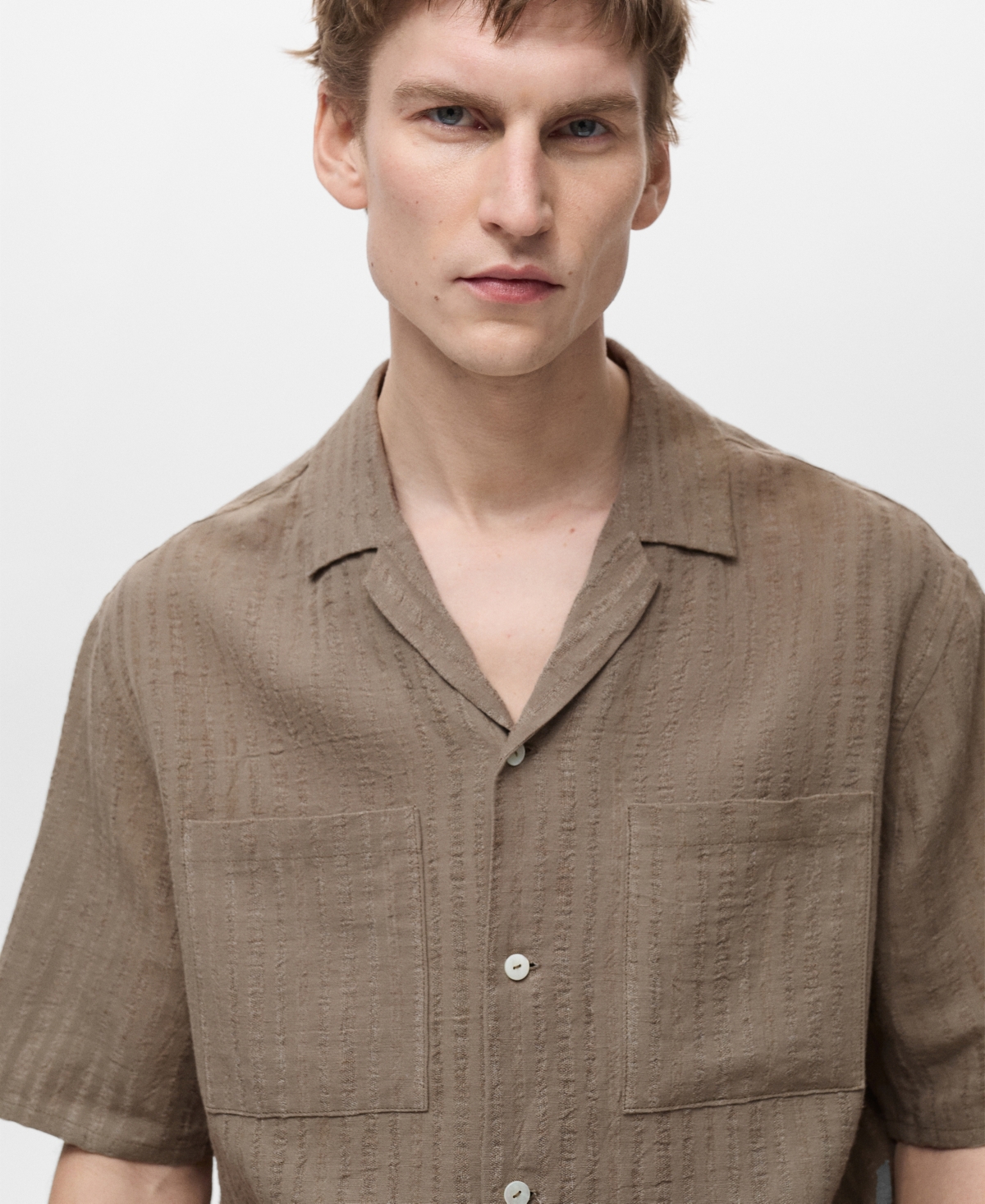 Mango Men's Slim-fit Cotton-blend Shirt In Khaki