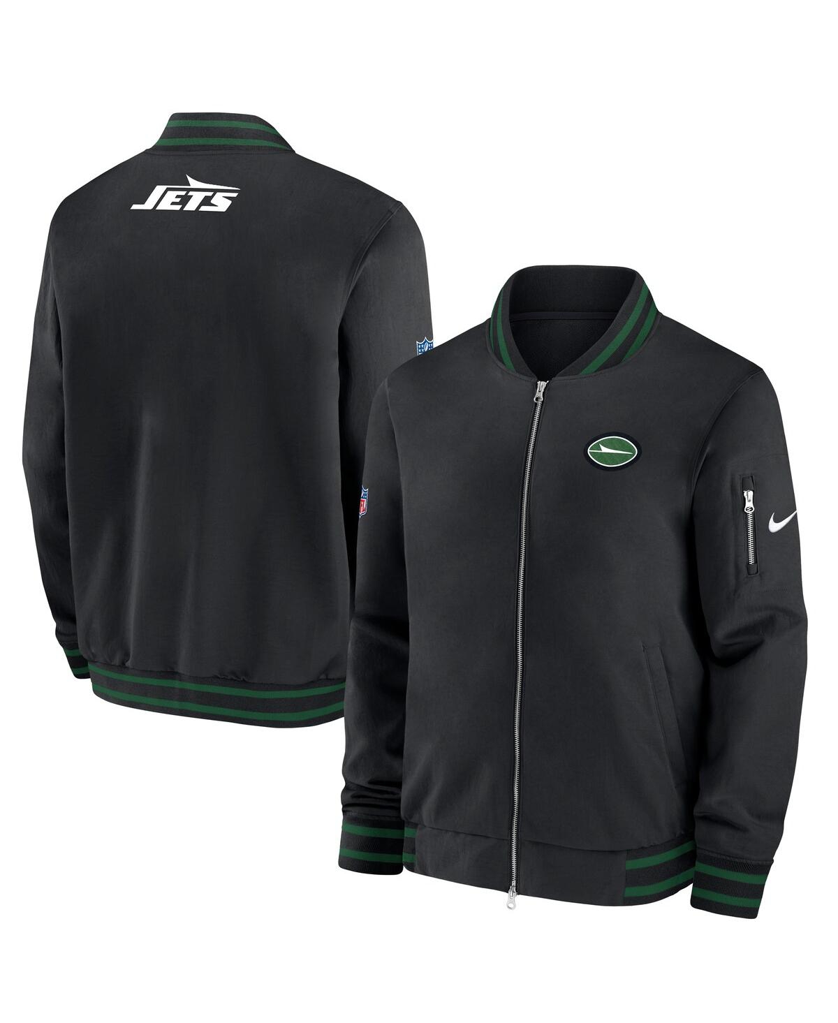 NIKE MEN'S BLACK NEW YORK JETS COACHES FULL-ZIP BOMBER JACKET