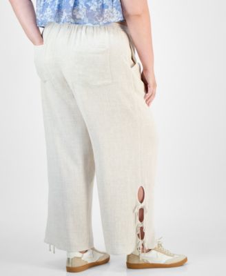 Trendy Plus Tied-Hem Linen Pants, Exclusively at Macy's 