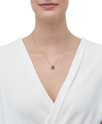 2-Pc. Set Lab-Created Emerald (1-3/8 ct. t.w.) & Lab-Created White Sapphire (1/3 ct. t.w.) Flower Pendant Necklace & Matching Stud Earrings in 14k Yellow Gold-Plated Sterling Silver
