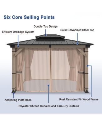 12 Ft. W x 10 Ft. D Solid Cedar Wood Patio Gazebo with Curtains and Mesh Screens