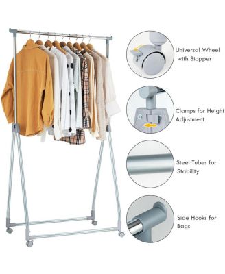 Clothes Drying Rack, Extendable Foldable Heavy Duty Clothing Rack with Hanging Rod