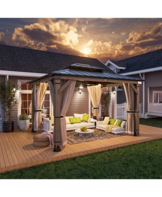 12 Ft. W x 10 Ft. D Solid Cedar Wood Patio Gazebo with Curtains and Mesh Screens