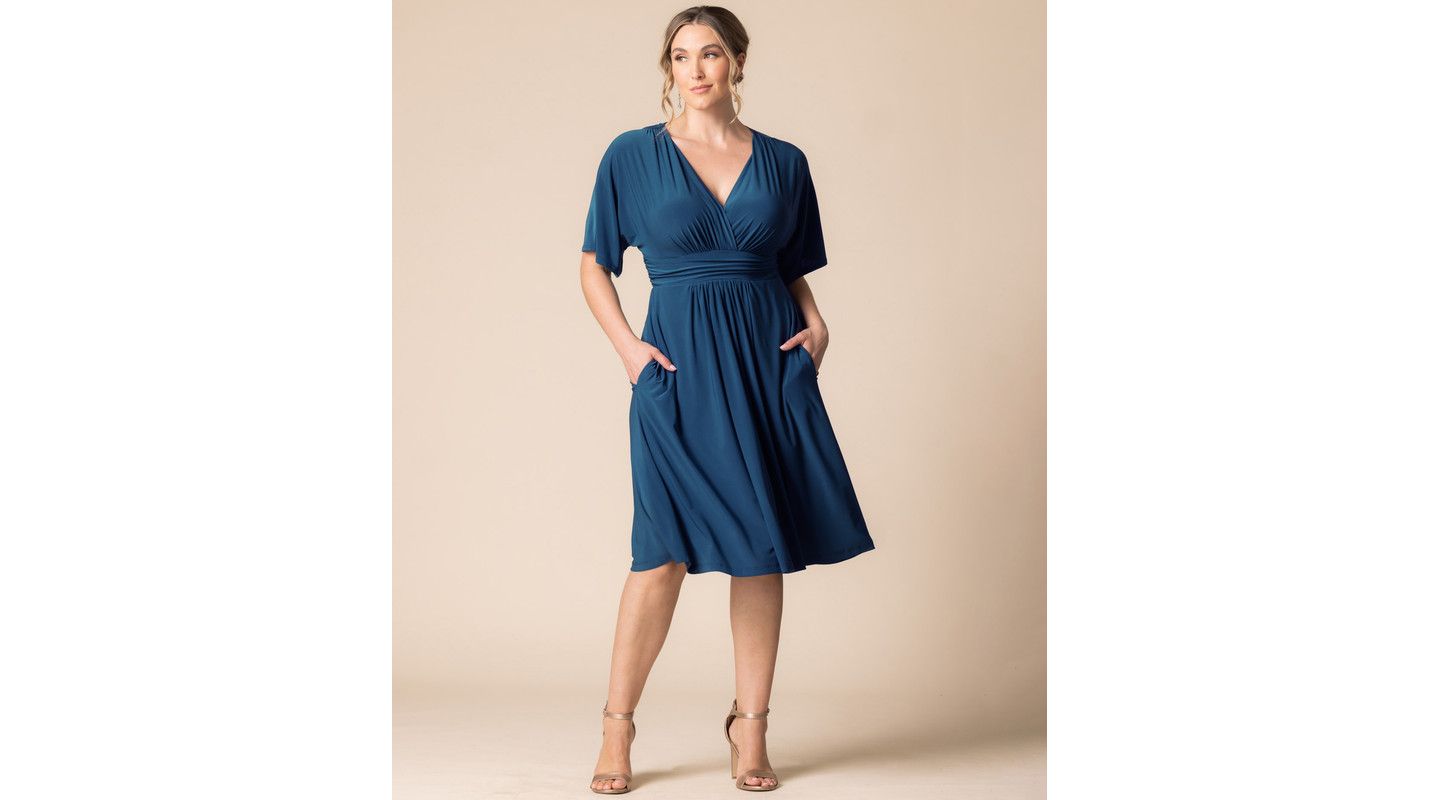 Женское платье Kiyonna Plus Size Gia A-Line Midi with Pockets, цвет: Синий — фото 5