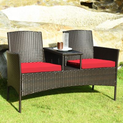 Patio Rattan Conversation Set Seat Sofa Cushioned Loveseat Chairs