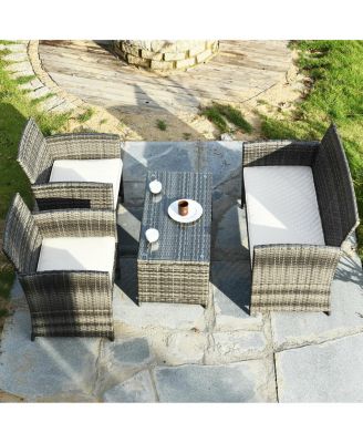4PCS Patio Rattan Furniture Set Conversation Glass Table Top