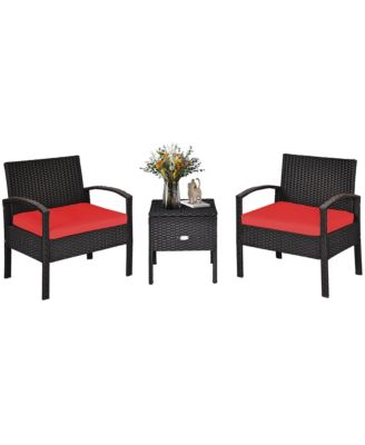 3PC Outdoor Patio Rattan Furniture Set  Coffee Table Cushioned Sofa