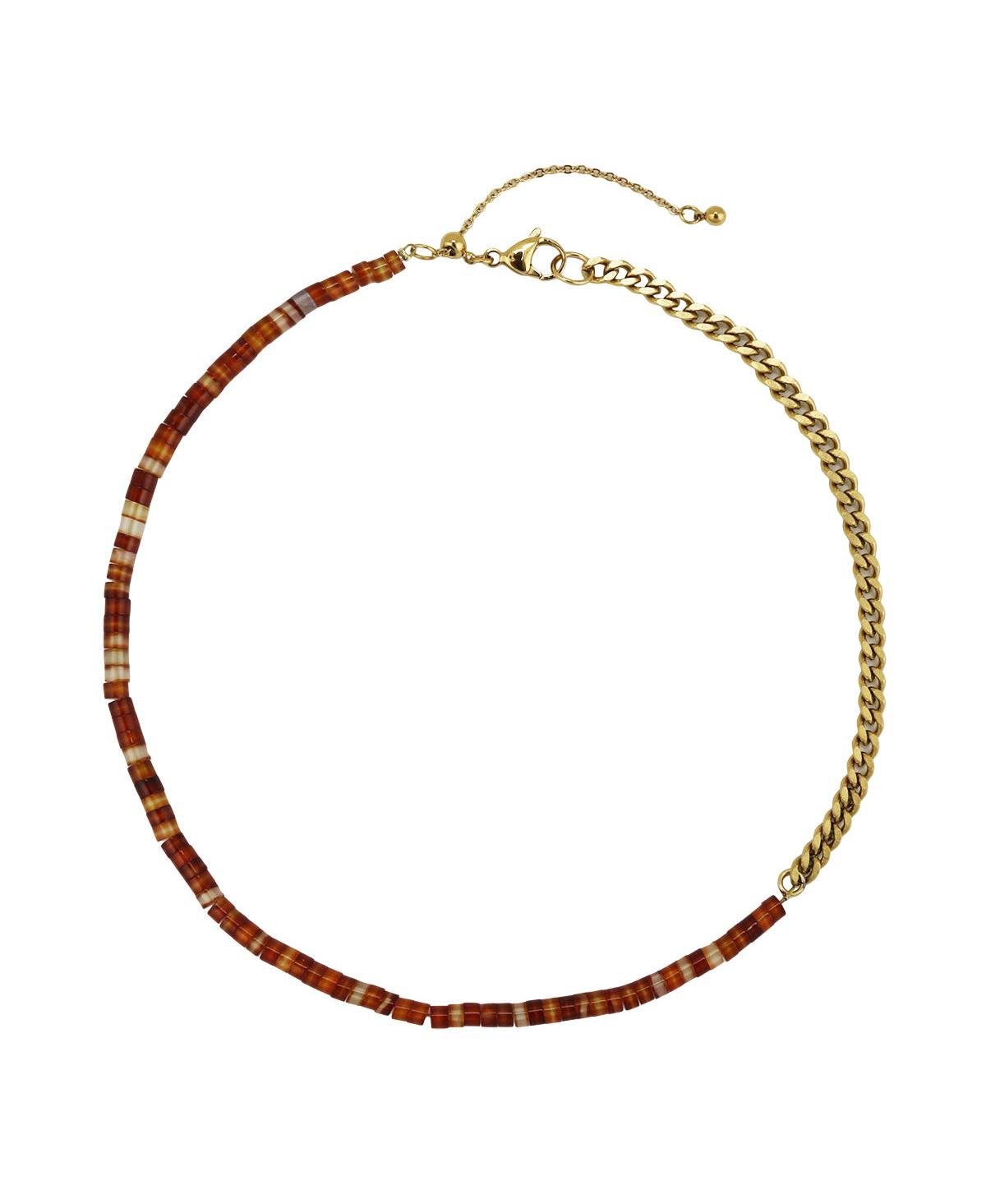 Gold-Plated Stainless Steel Necklace with Red Agate Beads - Red