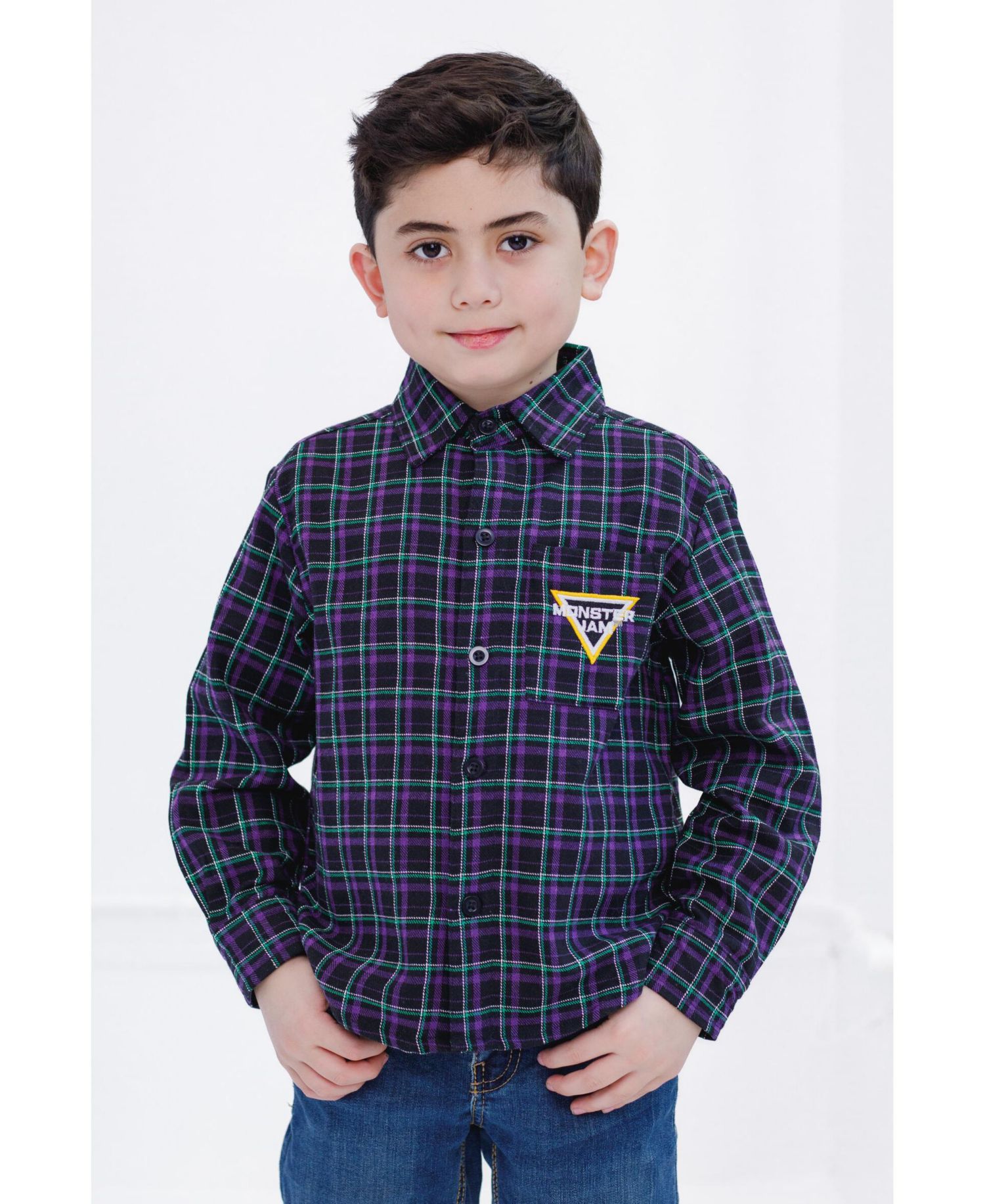 Boys Grave Digger Truck Flannel Matching Family Button Down Shirt