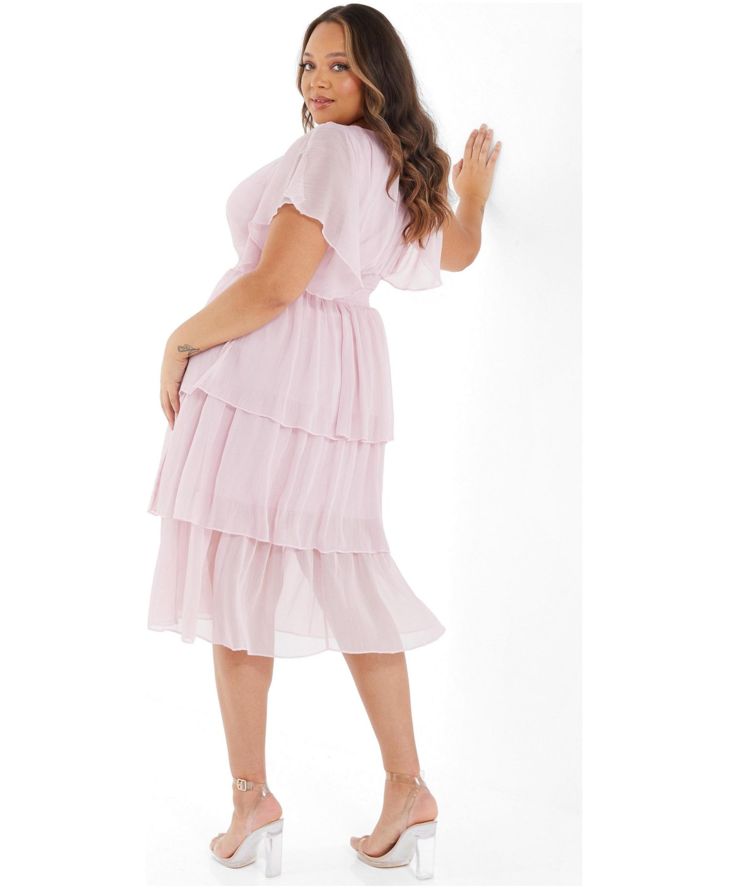Women's Plus Size Chiffon Glitter Tiered Dress