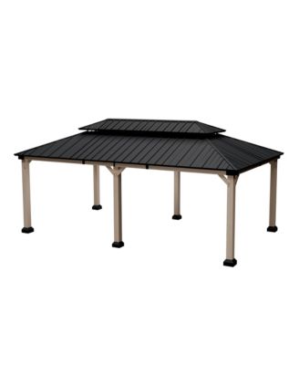 20 ft. x 12 ft. Outdoor Fir Solid Wood Frame Patio Gazebo Canopy Tent Shelter with Galvanized Steel Hardtop Pavilion