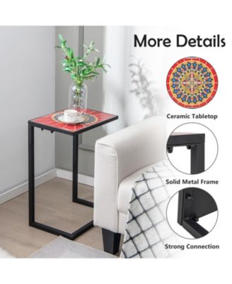 C-shaped Waterproof Outdoor Side End Table with Ceramic Top