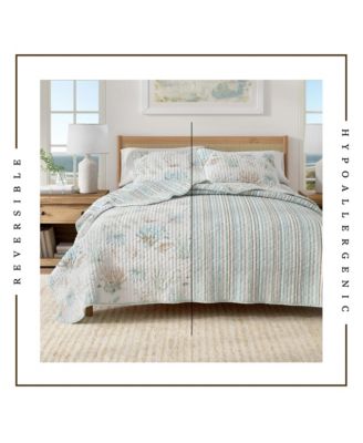 Cotton Stitched Reversible Coastal 3 Piece Quilt and Sham Set