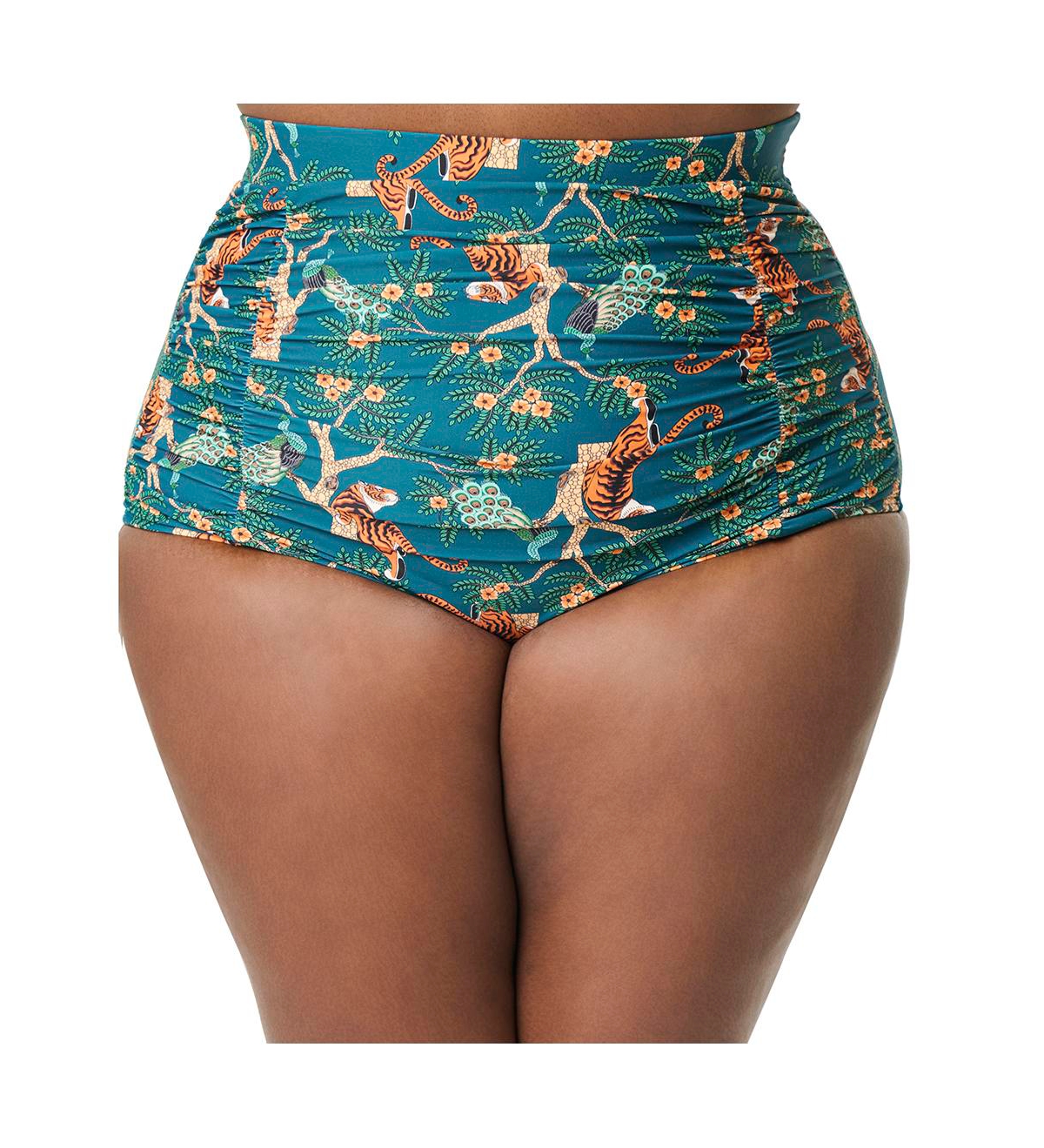 Plus Size Monroe High Waist Bikini Bottom - Green tiger