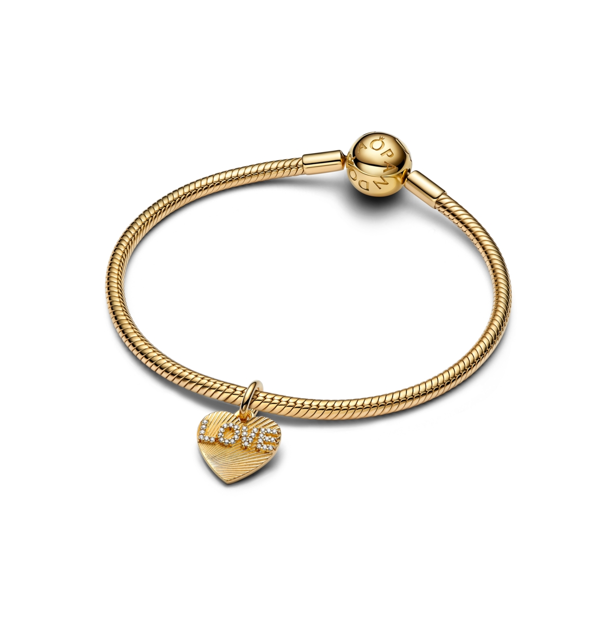 Pandora Gold-plated Engravable Love Heart Dangle Charms In Gold