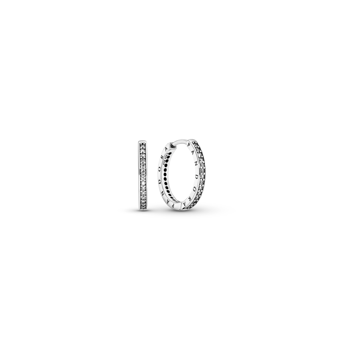 Pandora Sterling Silver Sparkle And Logo Hoop Earrings In Sterling Silver