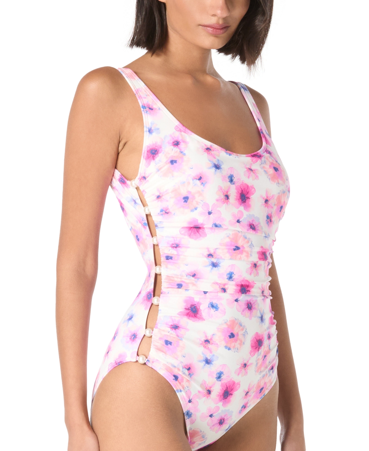 CARMEN MARC VALVO WOMEN'S SIDE-CUTOUT FLORAL-PRINT SWIMSUIT 