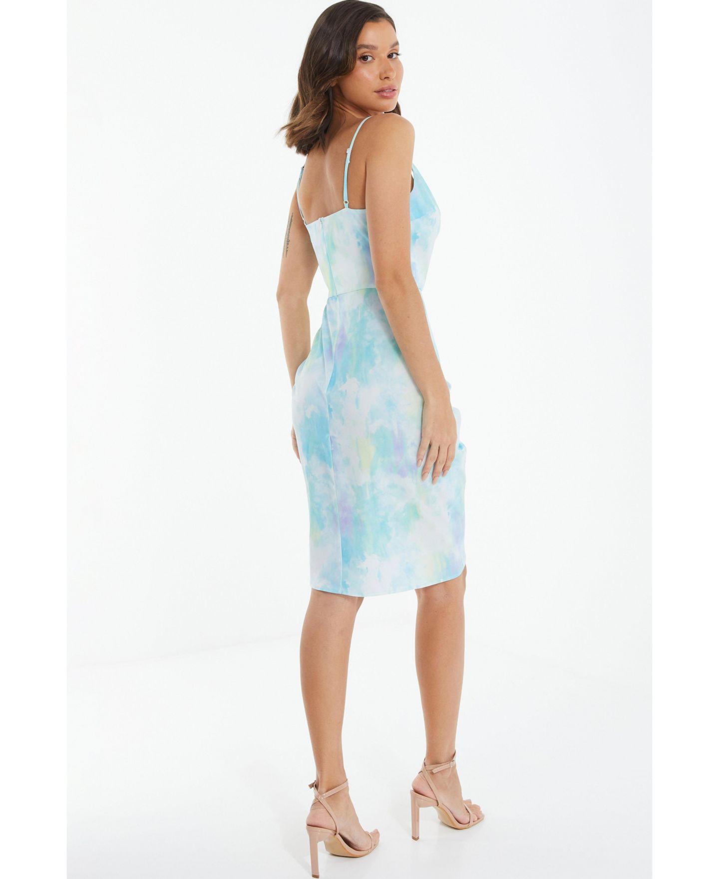Женское платье QUIZ Smudge Satin Wrap Midi, цвет: Синий — фото 3