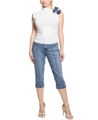 GUESS - Women's Ariane 3D Floral-Trim Sleeveless Top