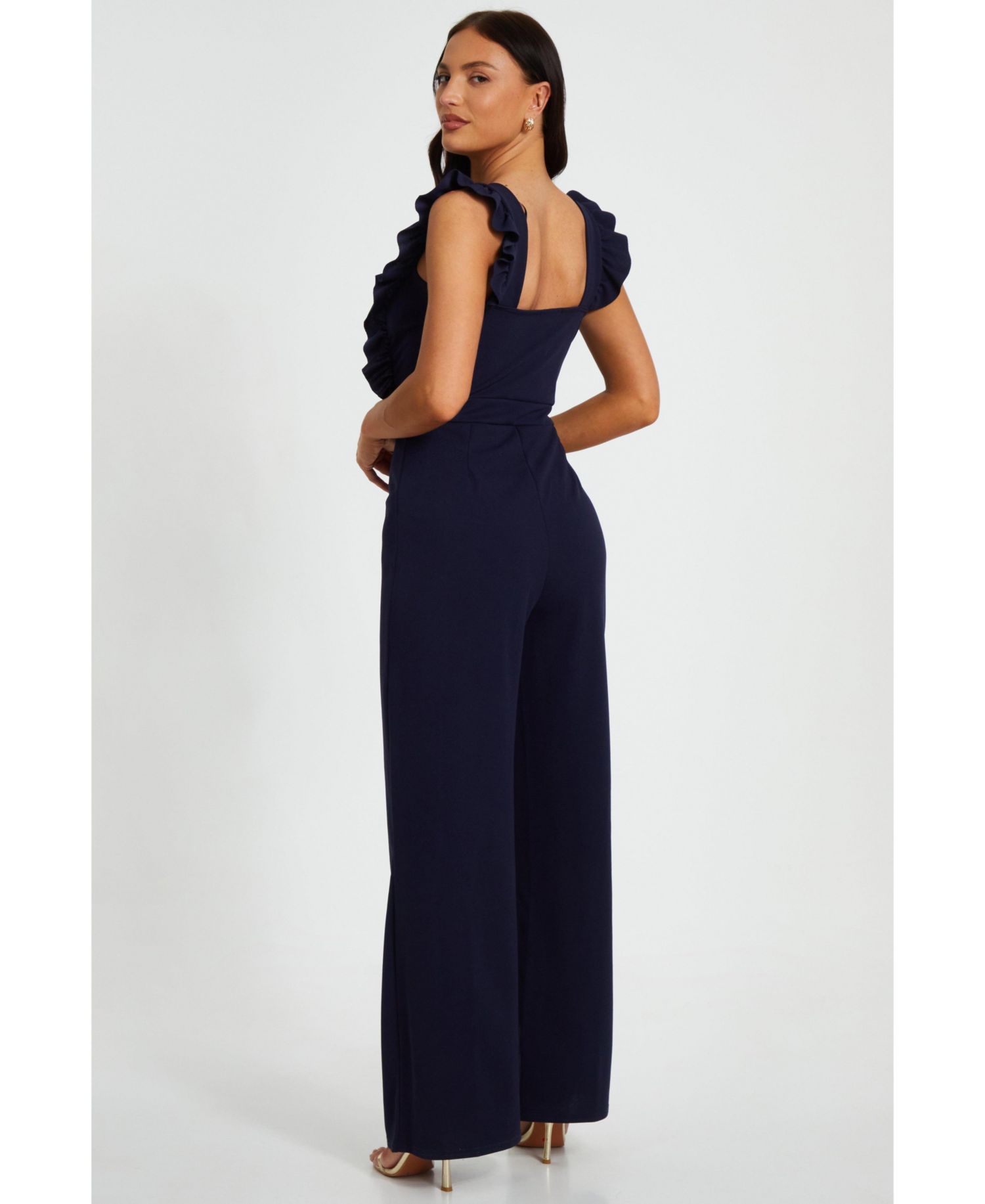 Women's Scuba Crepe Palazzo Frill Chain Jumpsuit - Red