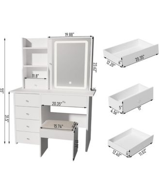 Vanity Desk with Sliding Mirror and LED Lights & Charging Station