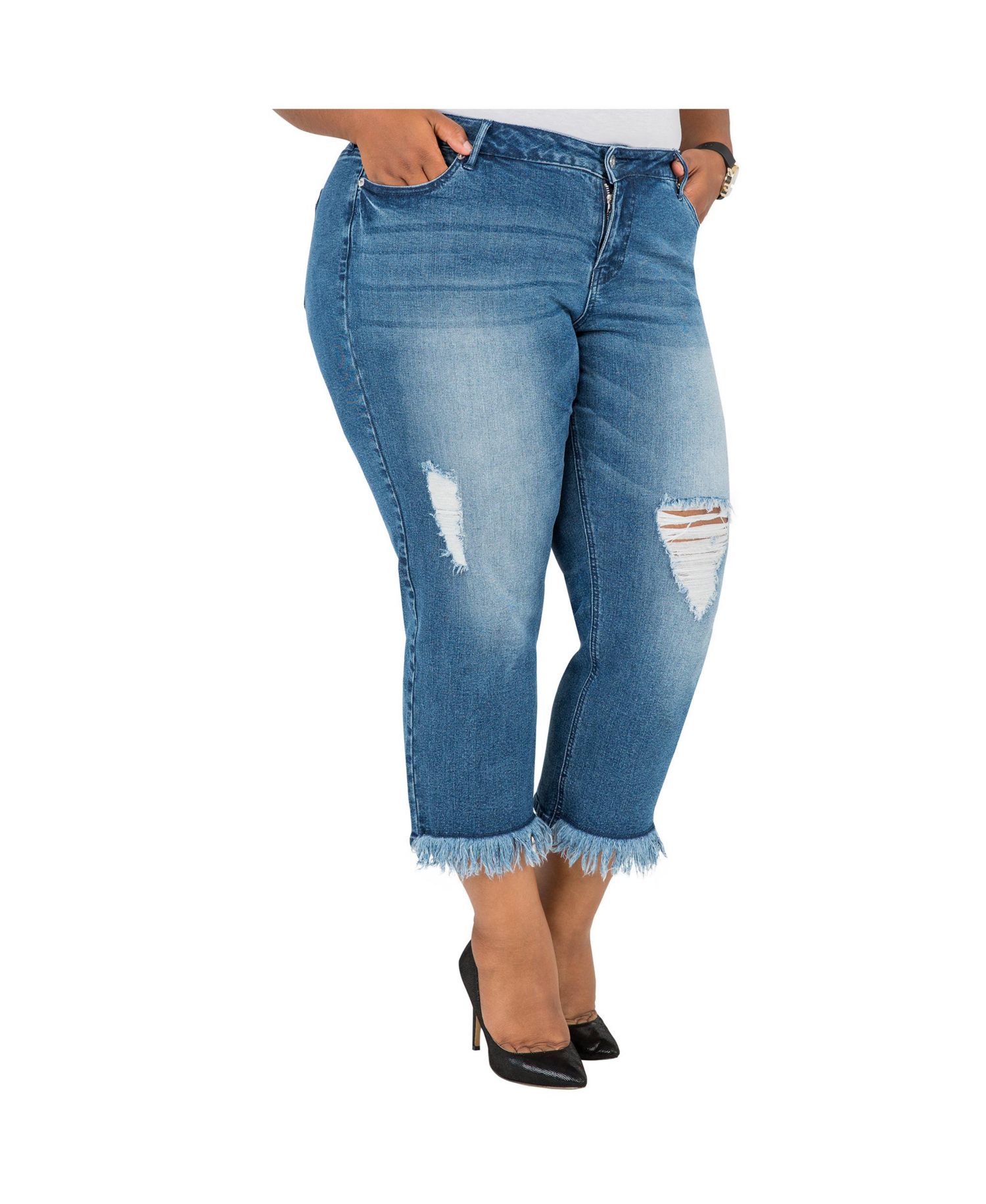 Women's Curvy-Fit Frayed Cropped Ankle Jeans