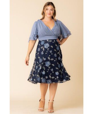 Plus Size Lillian Embroidered Mesh Midi Cocktail Dress