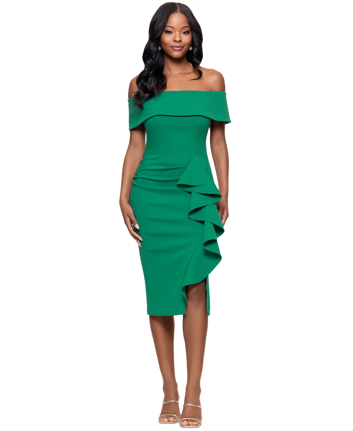 Women's Ruffled Off-The-Shoulder Sheath Dress - Green