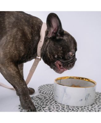 Marble Dog Bowl: Grey & Gold Accent