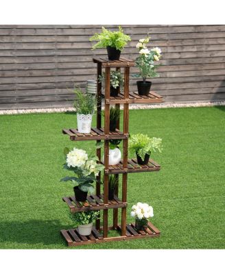 6 Tier Garden Wooden Shelf Storage Plant Rack Stand