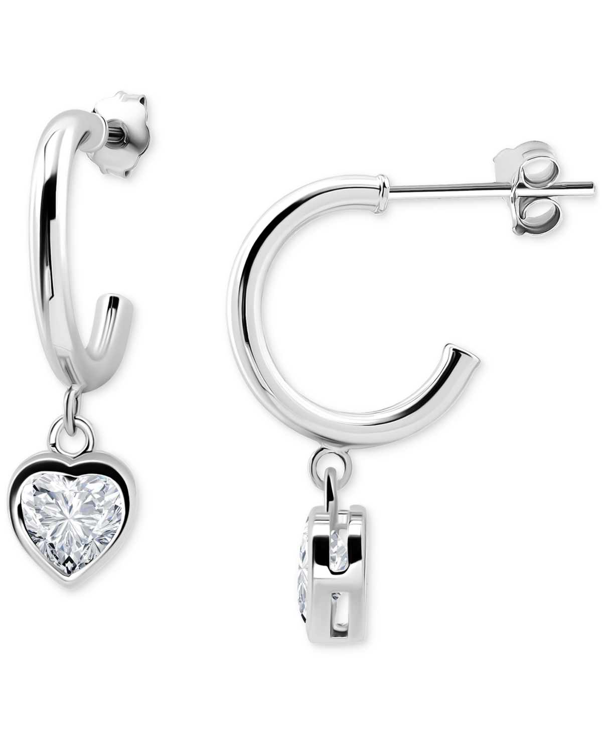 Giani Bernini Cubic Zirconia Heart Charm Half Hoop Earrings In Silver