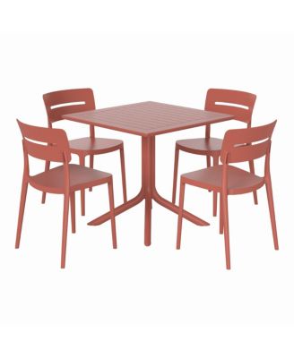 Modern 5-Piece Resin Patio Dining Table Set with Stackable Patio Dining Chairs
