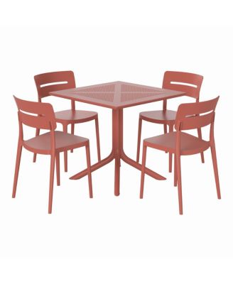 Modern 5-Piece Resin Patio Dining Table Set with Stackable Patio Dining Chairs