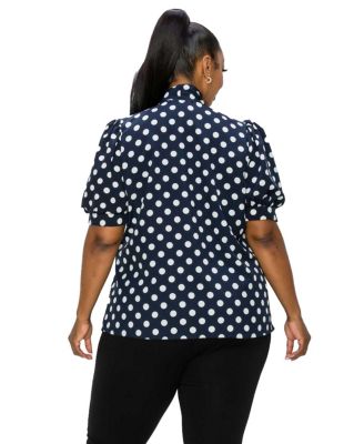 Plus Size Minnie Polka Dot Tie Neck Blouse