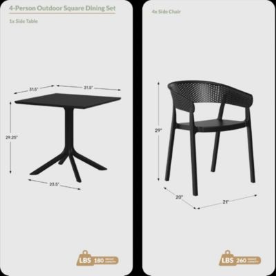 5-Piece Outdoor Resin Square Patio Dining Table Set with Stackable Patio Dining Chairs