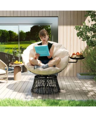Outdoor Swivel Chair with Side Tray, Overstuffed Papasan Chair