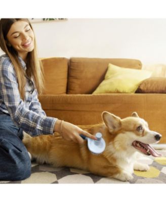 Beige Self-Cleaning Pin Slicker Brush, Retractable Head, Eco-Friendly Grooming Tool for Dogs and Cats