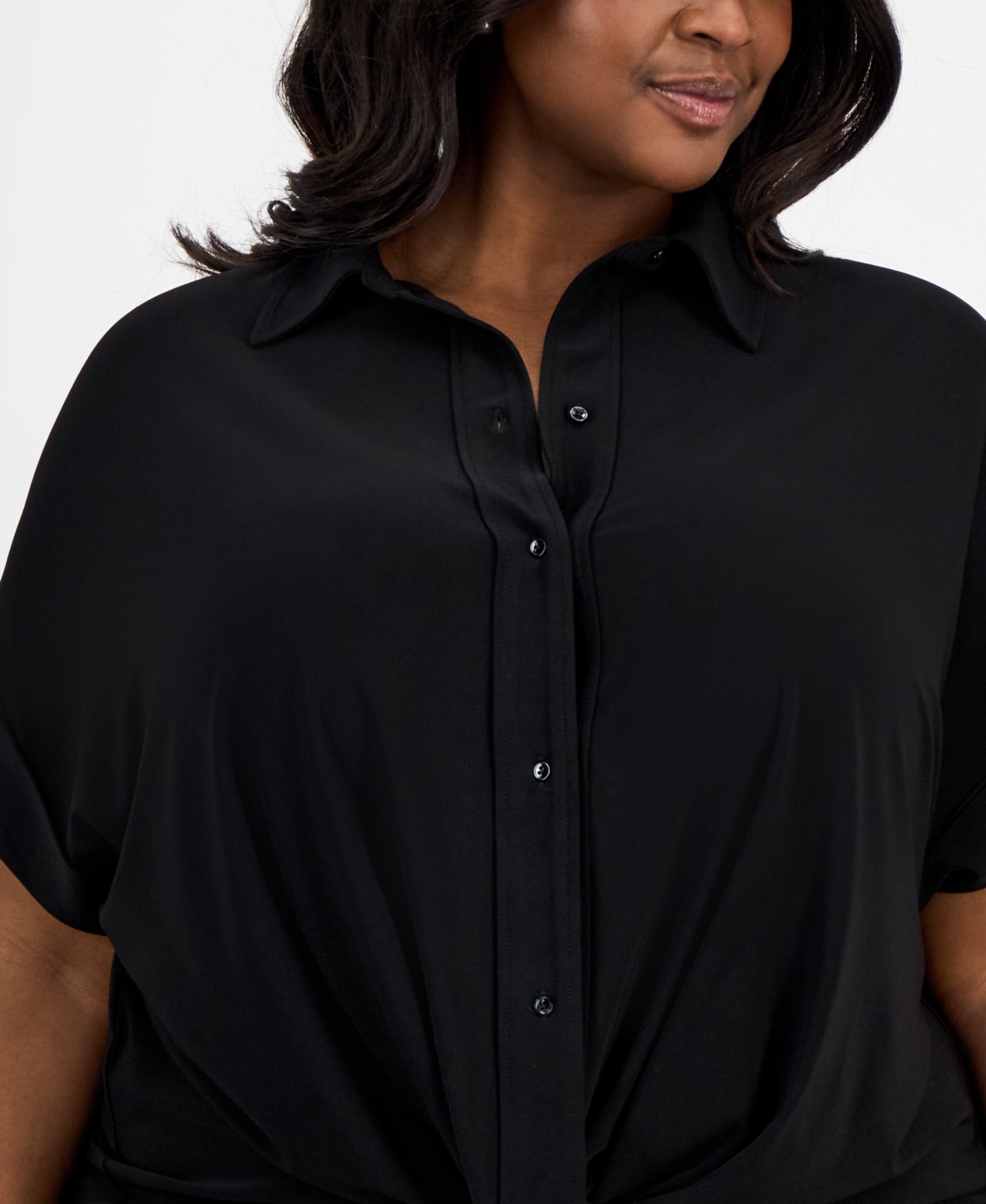 Shop Anne Klein Plus Size Twist-hem Cuffed-sleeve Shirt