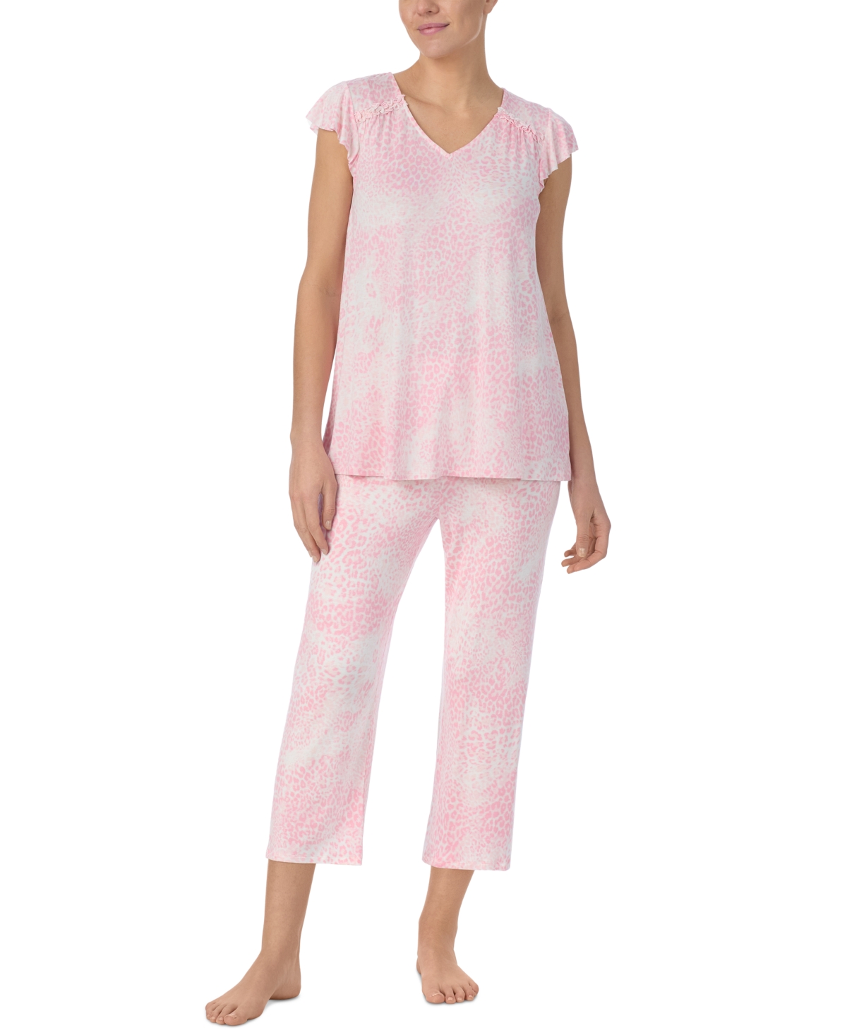 Women's Printed Short-Sleeve Cropped Pajama Set - Animal Leo
