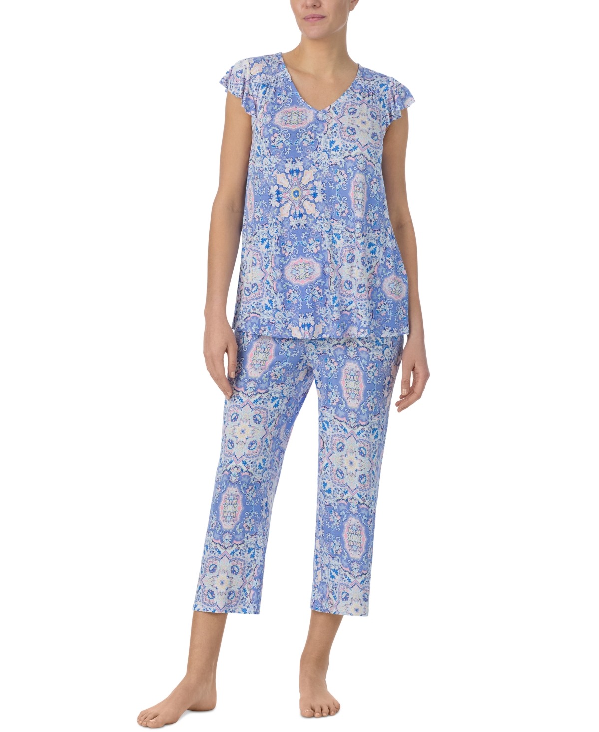 Women's Printed Short-Sleeve Cropped Pajama Set - Animal Leo