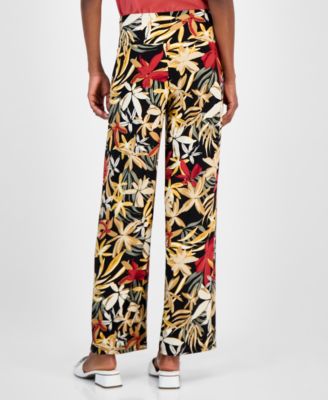 Women's Printed Pull-On Wide-Leg Pants