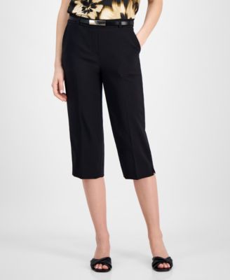 Women's Belted Pedal-Pusher Urban-Stretch Pull-On Capri Pants