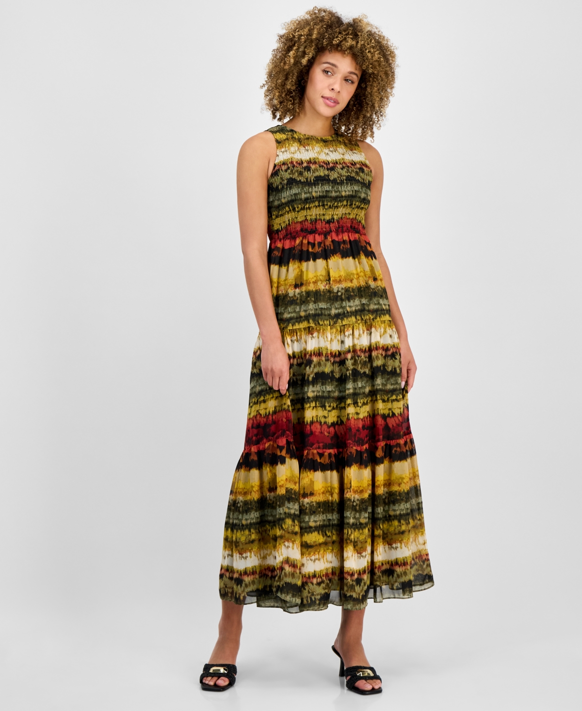 Petite Printed Maxi Dress - Olive Palm Multi