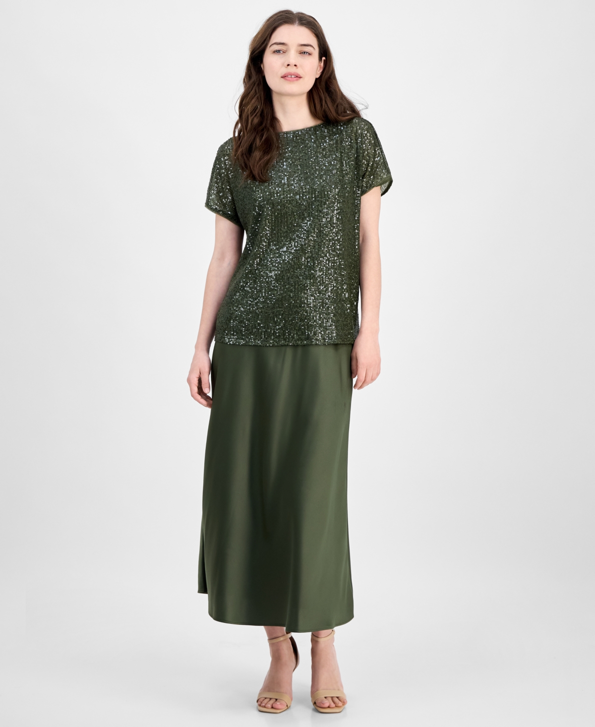 Women's Bias-Cut Flared Pull-On Skirt - Olive Palm