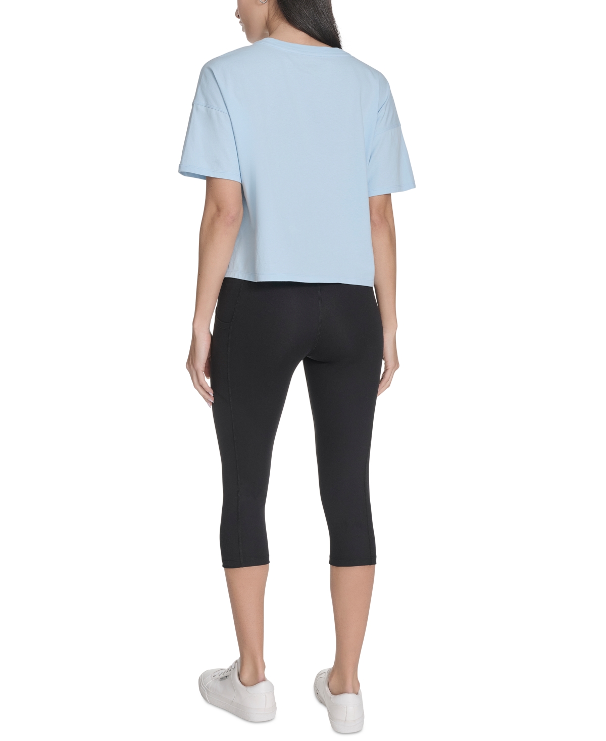 Calvin Klein Performance Women's Glitter Logo High-low Cropped Tee In Blue