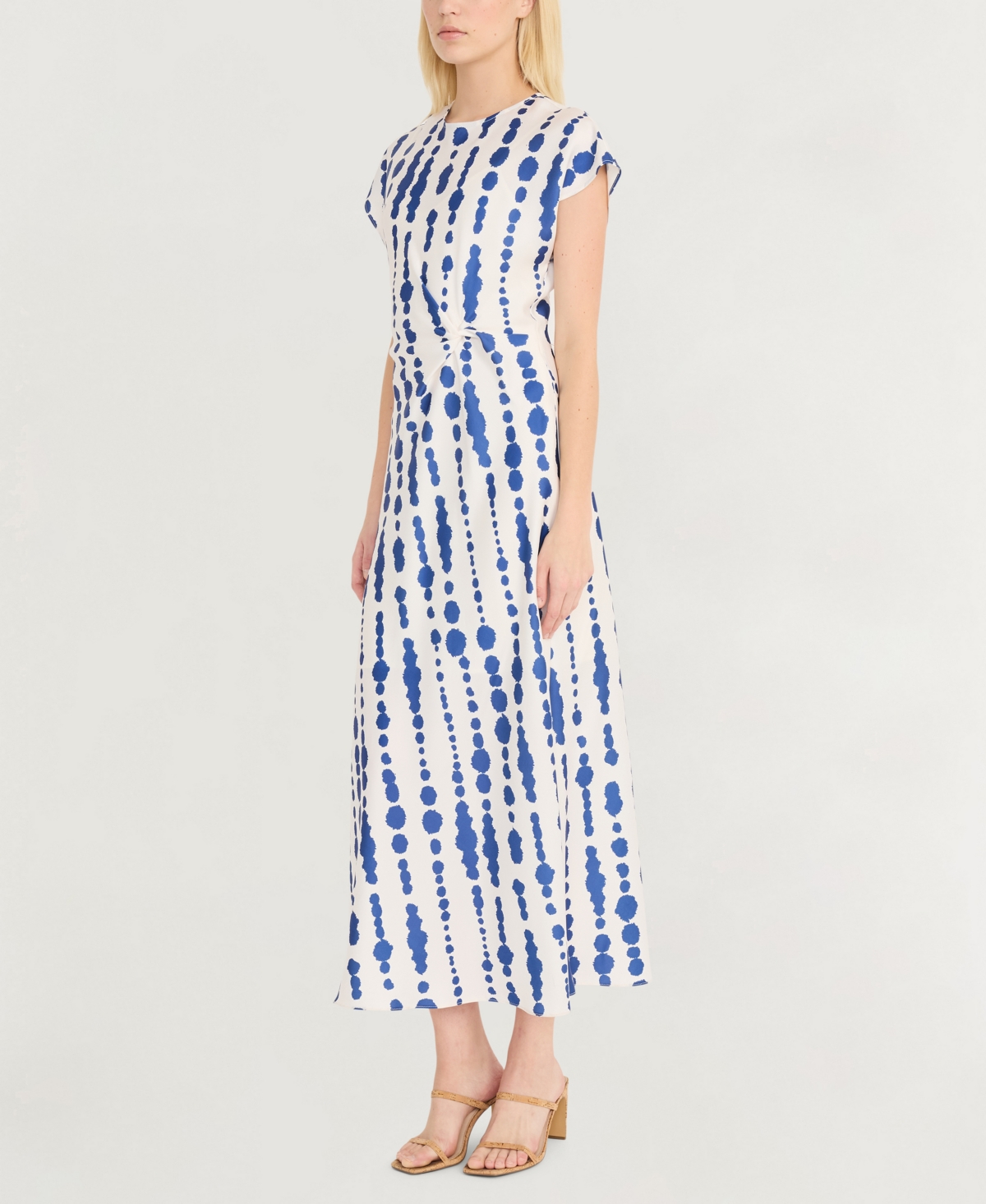 Luxely Printed Twist Front Midi Dress In Ivory,blue
